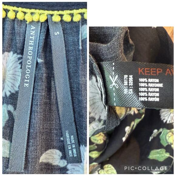 Anthropologie Black Daisy Floral Dress Small Sheer Mini V Neck Ruffle Sleeve - Picture 11 of 14